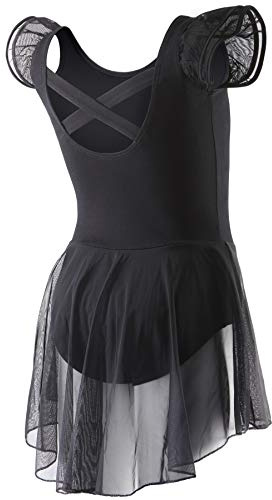 DIPUG Ballet Leotards for Girls Toddler Dance Leotard Flutter Sleeve and Criss-Cross Back Black Size 10-12