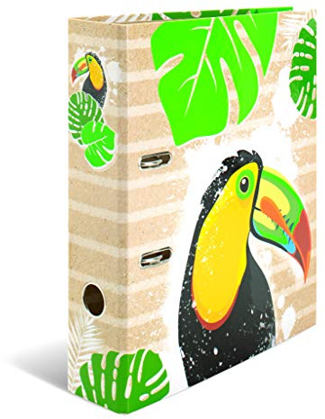 HERMA 19389 Ordner A4 Tropical Tukan, 7 cm breit, Motiv Aktenordner aus Pappe mit Innendruck für Schule und Büro, stabiler Kinder Ringordner aus Karton für Jungen und Mädchen
