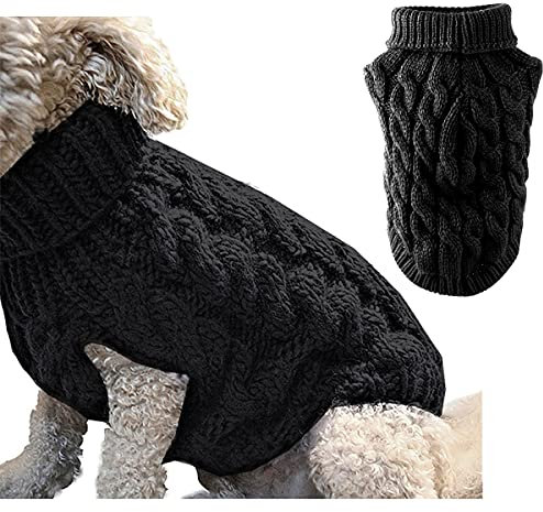 Rollkragen-Strickpullover für Haustiere, Winterwärmer, Dicker Pullover, Strickwaren, Häkelmantel, Kleidung für kleine, mittelgroße und große Hunde, Welpen, Katzen (S, schwarz)
