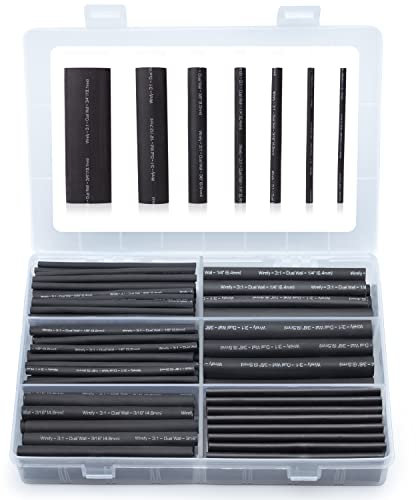 Wirefy Heat Shrink Tubing Kit 180 PCS - 3:1 Ratio Adhesive Lined, Wire Shrink Wrap Tubing - Industrial Heat-Shrink Tubing - Black - Shrink Wrap Tubing | Heat Shrink Wire Tubing