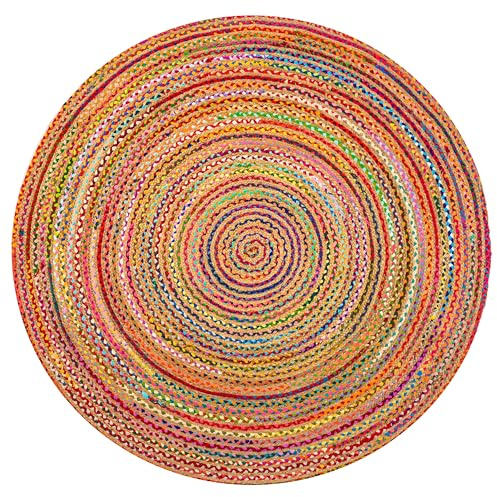 RAJRANG BRINGING RAJASTHAN TO YOU Chindi Flickenteppich - 100% Baumwolle Jute Chindi Teppiche Handgewebte Runde Multi Color Boden Chindi Mat Boho Flickenteppich für Wohnkultur - 183 cm