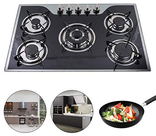 30,3 Cuisinière à Gaz 5 Feux Plaque Gaz Gaziniere, Encastrable, Gaz GPL/GN, Porte-Casseroles en Fonte, Inox