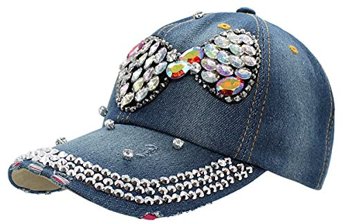 dy_mode Damen Mütze Jeans Kappe Basecap mit Glitzer - K003 (K202-Dunkelblau)