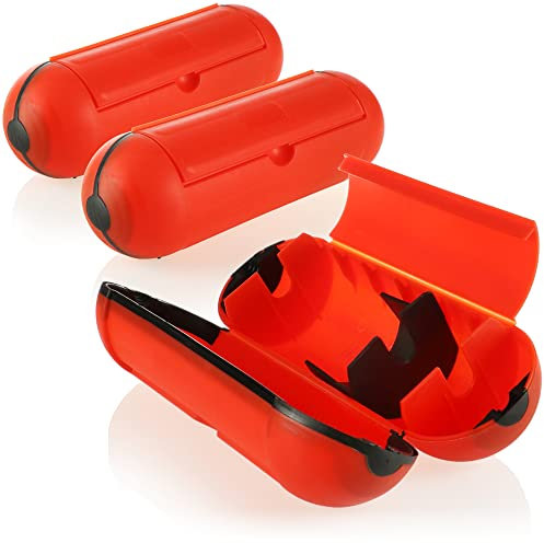 COM-FOUR® 3X Caja Protectora para conexión de Enchufe, Caja Protectora para Uso Interior y Exterior, cápsula Protectora para Cable de extensión, Seguridad para Enchufe y Toma Schuko (Naranja)