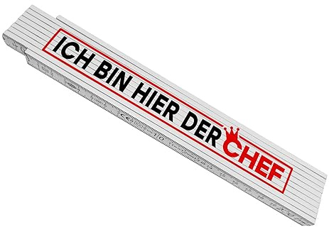 Meterstab aus Holz mit lustigem Spruch und Krone - Ich bin hier der Chef als Geschenk für Väter zum Vatertag oder als kleine Aufmerksamkeit für zwischendurch für Papas die alles