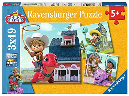 Ravensburger Kinderpuzzle 05589 - Jon, Min und Miguel - 3x49 Teile Dino Ranch Puzzle für Kinder ab 5 Jahren