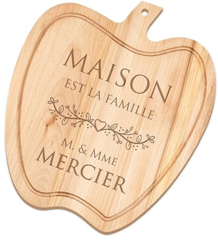 Maverton Planche à découper personnalisée en forme de pomme | 32 X 28 cm Planche en bois pour couples, Plateau gravé pour mariage, Pour chefs et amateurs de cuisine, Cadeau Noel, Famille