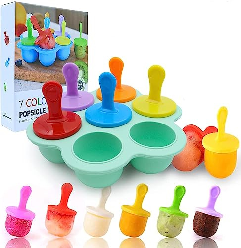 Dyroe Eisformen Eis am Stiel Silikon Eisform, 7 Popsicle Formen Set,Eisformen Silikon aus 100% Lebensmittelsilikon