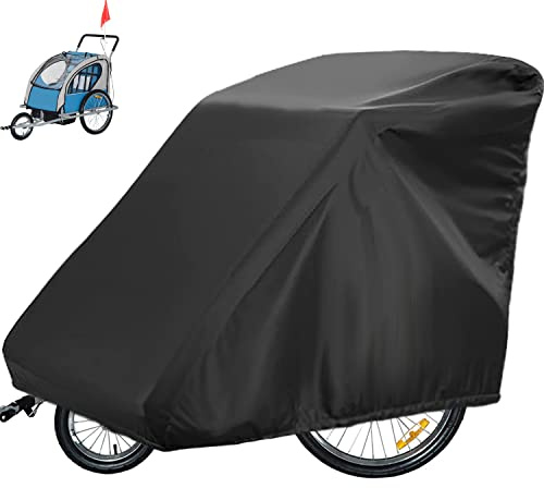 Sqodok Bicycle Trailer Cover, Waterproof Bike Trailer Storage Cover 420D Oxford Material with PU Coating, Kid's Pet Bike Trailer Cover Anti-UV, Windproof, Dustproof, 55x 33x 39 inch