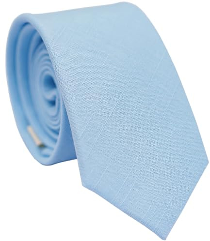 BELLUNO Men's Skinny Ties, Cotton Linen Blend 2.5 inch Slim Neckties, Baby Blue Tie