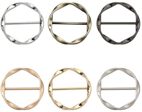 Create idea 6 Stück T-Shirt Clips Elegante Seide Schal Ring Clips Halstuch Schnalle Kleidung Krawattenklammern Metall Wickelhalter für Seide Halstuch Kleidung Zubehör 6 Farben, mehrfarbig