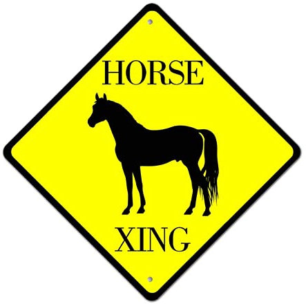 Metallschild Plakette Pferd Xing Pferd Kreuzung Warnschild Vorsicht Vorsicht Pferd Kreuzzone Einfache Montage Tierschild Vintage Straßenschild für Straßenscheunendekorationen 10 Zoll