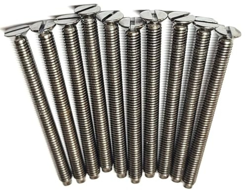 Pack of 10 Electrical Screws Chrome M3.5 40mm M3.5 Thread Diameter Flat Slotted Head Long Screw for Socket Switch Plate Sockets Outlet Cover Electric Panel Fixings DIY Projects