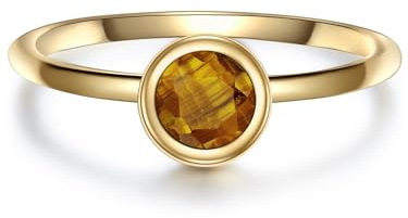 GLANZSTÜCKE MÜNCHEN Damen Ring 925/- Sterling Silber gelbgold | gelbvergoldet 14 Karat, Solitärring, Tigerauge, braun