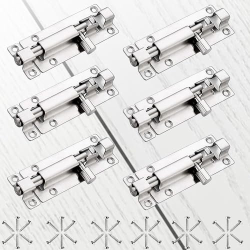 Brateuanoii 6 Pezzi Chiavistello per Porta in Legno, Chiavistello, Serratura Porta, Pacchetto del Bullone Scorrevole, 72 * 35mm, Argentato, Applicabile a Porte, Finestre, Armadi e Recinzioni