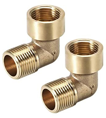 TOP-VIGOR Messing-Rohrverschraubung, 90 Grad, 1/4 BSP männlich x 1/4 BSP weiblich, 2 Stück
