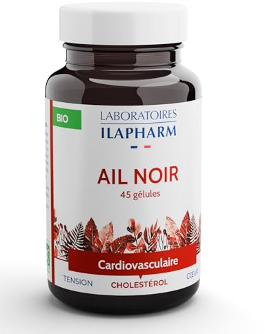 Ail Noir BIO Fermenté | 600 mg/Jour | Santé Cardiovasculaire + Cholestérol | Ilapharm | Apporte la S-allyl-cystéine | 45 gélules | Fermentation 30 jours minimum | Ecocert | Made in France