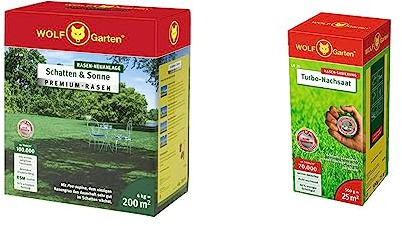 WOLF Garten - Premium-Rasen Schatten & Sonne LP 200 m²; 3820050 & Turbo-Nachsaat, 25 m²; 3826020