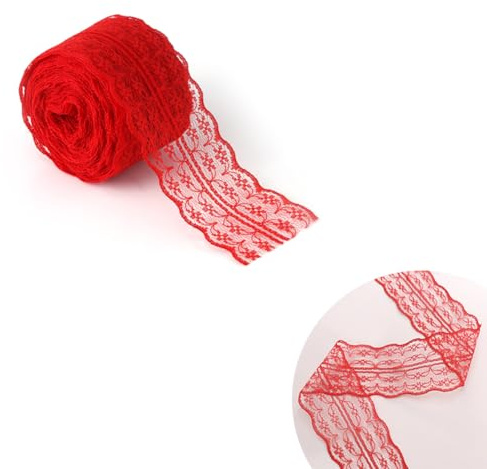 Spitzenband, 4.5cm ×10m Stoffspitze Rollen Weiß Vintage Deko Band für DIY Handwerk Nähen Basteln Hochzeitsdekor Geschenkverpackung Partydekoration Blumenkantenbesatz(Rot)