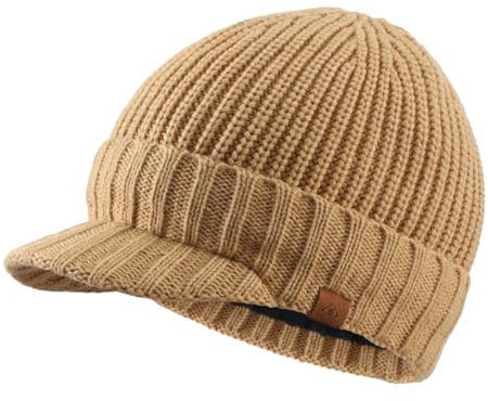 Magracy Cappello invernale da uomo con visiera in maglia spessa per esterni, Albicocca cachi, Taglia unica