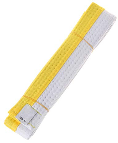 Bobeini Professioneller Taekwondo-Gürtel, Karate, Judo, doppelt gewickelt, Kampfsport, gestreift, Sportgürtel für Erwachsene, Kinder, Kinder, Weiß + Gelb, 180 cm
