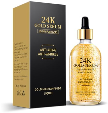 24k Gold Serum for Face, Skin Moisturizing Anti-Aging Anti-Redness Acne Treatment Essence Cream for Dark Spots & Fine Lines, Skin Care Gold Essence Nicotinamide Serum (30ml)