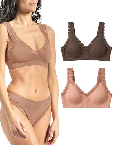 Risalti Reggiseno Senza Ferretto in Pizzo Rib 2 Pz - Intimo Donna Elasticizzato in Microfibra, Top Seamless Senza Cuciture - Made in Italy