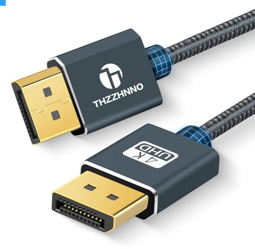 Thzzhnno Cavo DisplayPort 4K 5M, Cavi DisplayPort alta velocità placcato oro 4K@60Hz, 2K@165Hz/144Hz, per laptop, PC, Monitor Gioco, TV