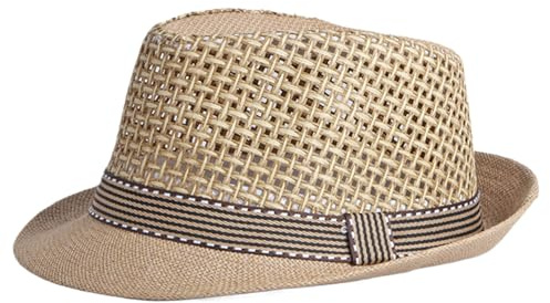 Hperu Chapeaux de Fedora de Paille pour Hommes, Chapeau cubain Chapeaux Fedora de Paille structurés Respirants avec Une Doublure absorbante de Sueur