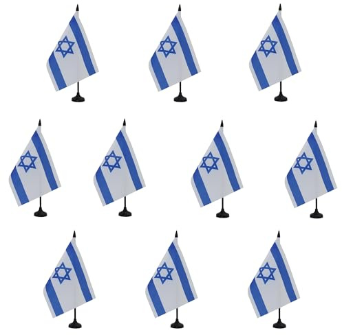 AZ FLAG Lot de 10 Drapeaux de Table Israël 21x14 cm Socle Plastique