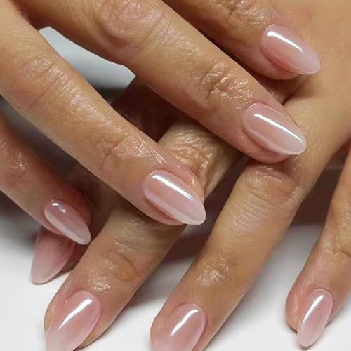 Ceboic 24 Pièces Faux Ongles Court Amande French Press on Nails Nude Rose Faux Ongles à Coller Acrylique Couverture Complète Capsules Ongles pour Femmes et Filles Nail Art