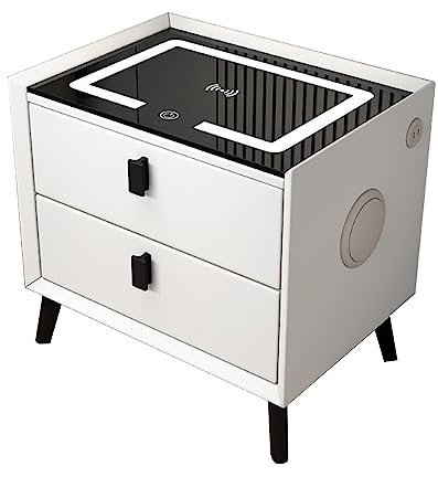 Wireless Charging Drawer Nightstand with LED Lights and USB Port - Multifunction End Table for Bedroom, Dorm, and Living Room