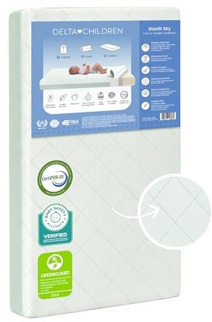 Delta Children Starlit Sky 2-Stage Crib and Toddler Mattress for Infants & Toddlers - Removable Machine Washable Mattress Cover - Waterproof - GREENGUARD Gold - Made in USA, Green
