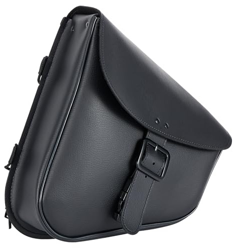 Motorcycle Swingarm Bag with Black Synthetic Leather, Swing Arm Bag Motorcycle Saddlebag Left Side Tool Bag Fit for Softail / Triangulated Swingarm Models Dyna Low Rider Fat Bob, An Adjustable Strap