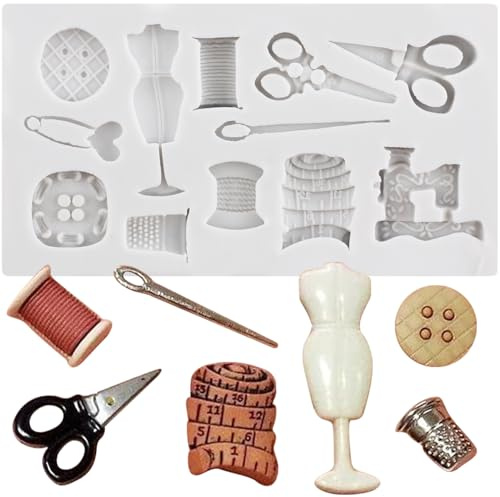 MINFEIDMS Sewing Tools Silicone Mould Scissors Button Clothe Fondant Mould | Cake Decorating Cupcake Topper Chocolate Candy Gum Paste Polymer Clay
