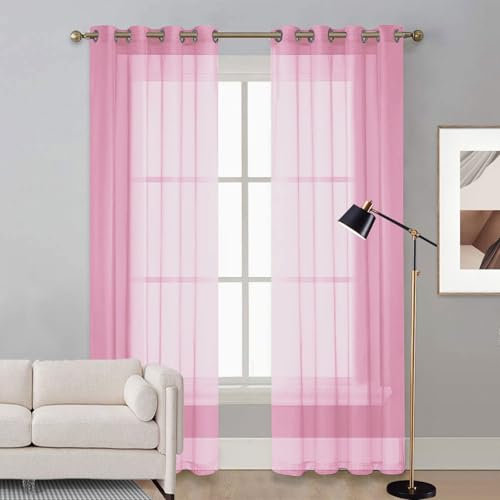 LIUNADM Voile Scheibengardine 125 x 240 cm Polyester, mit Ösen Transparent Bistrogardine Scheibengardine Kindergardine für Küche Büros Wohnzimmer Schlafzimmer, Rosa