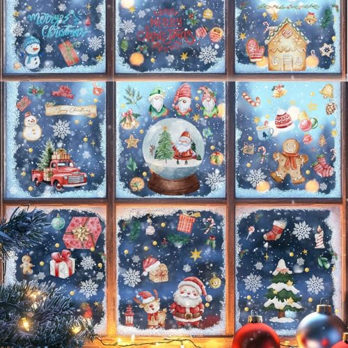 Naler Adesivi Natalizi per Finestre Riutilizzabili, 12pz Vetrofanie Natalizie per Finestre Rimovibili in PVC, 20x30cm, Adesivi Natale Finestre per Vetrina, Porta, Specchio, Vetro, Frigorifero