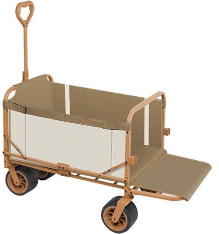 Bollerwagen Faltbar Mit Heckklappe, 200L Gartenwagen Faltbar Handwagen Transportkarre Klappbar Leicht Mit All-Terrain-Rädern, Für Lebensmittel, Sport, Einkauf, Camping(/Beige)