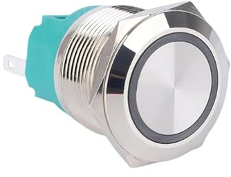 22mm Momentary Latching 5V DC RGB Led Lighted Ring Illuminated Stainless Steel Push Button Switch With symbol and Harness IDGTTLDF(MOMENTARY_24V)