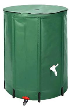 MBBTAG Portable Rain Barrel, PVC Mesh Rain Barrel Water Collector, with Faucet, Foldable Outdoor Rain Barrel, Rain Water Catcher, Emergency Water Supply, Can Irrigate Garden Plants(Green,60x60x88cm)