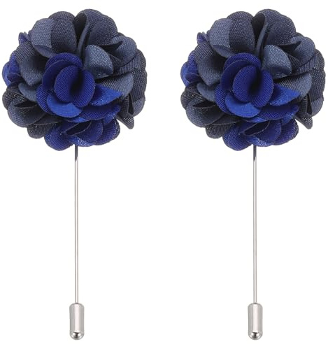 PATIKIL Pin de Boutonniere de Flor, 2 Pcs Broche de Solapa para Hombres Flor de Camelia para Traje Boda Graduación Aniversario Broche Accesorios de Traje de Graduación, Azul Oscuro/Azul