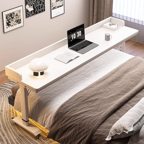 lyxamjrzyp Höhenverstellbarer Überbetttisch mit Rollen, Beistelltisch Rollen, Stehpult mit Robusten Metallbeinen für Schlafzimmer und Zuhause(White,180cm/70.8in)
