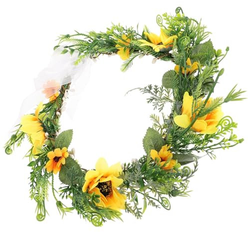 FOYTOKI Boho Sonnenblumen Haarkranz Blumenkrone Haarreif Stirnband Für Frauen Mädchen Hautfreundlich Langlebig Rutschfest Fotorequisite Für Hochzeit Strand Party