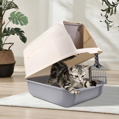 OHMG Bac a Litiere pour Chat avec Pelle,Fermé Maison de Toilette pour Chat,Rebords Amovibles,Anti-Fuite,pour Chats Adultes,Chatons,Lapins,sans BPA,Ouverture en Haut