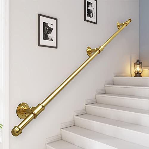 Handrail for Stairs Outside Steps |Gold/White Wall Mounted Stair Railings Safety Grab Bar Metal Wrought Iron Banister Hand Rails for Outdoor Indoor 30~300cm (Color : Gold, Size : 5ft/150cm)