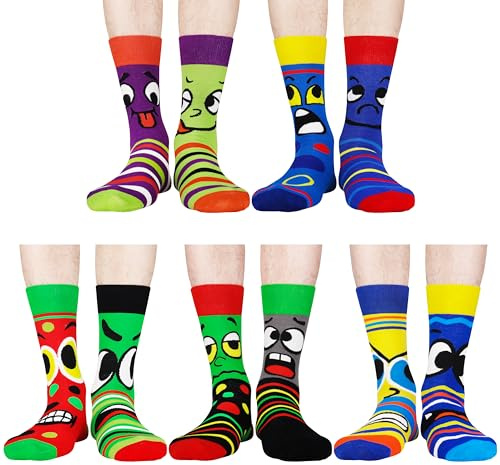 Jeasona 5 Pares Calcetines Hombre Divertidos 39-42 Pack Calcetines Graciosos con Dibujos Regalos Originales para Hombre Joven Padre Novio Hermano Marido, Navidad Cumpleaños San Valentin Dia del Padre