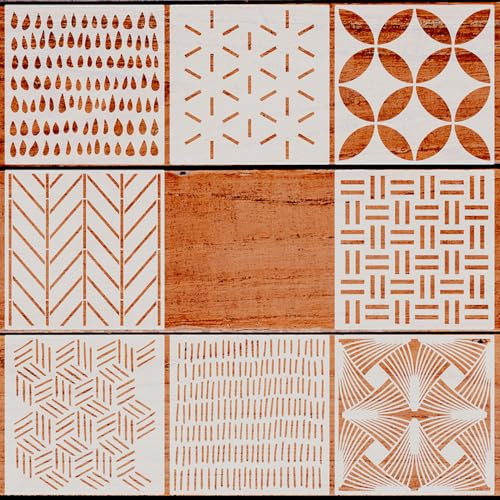 ZSUIQIN 8 Piezas Plantillas para Pintar Reutilizable, Geométricas Manualidades, DIY Plástico Floral Plantilla para Pintar, para Pintar Sobre Madera, Muebles y Decoración del Hogar(30 * 30 cm)