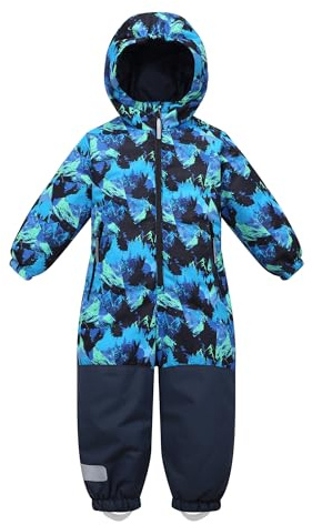 Owntop Combinaison de Ski Enfant Mixte - Combinaison Neige Imperméable et Coupe-Ventavec Capuche et Bandes Réfléchissantes pour Fille et Garçon(Bleu Camouflage,116)