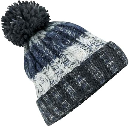 Beechfield Unisex Adults Corkscrew Knitted Pom Pom Beanie Hat (One Size) (Arctic Dawn)