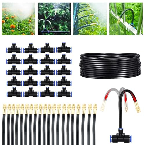 Tropfbewässerungssatz mit Nebelrohr,Verstellbares automatisches Bewässerungssystem,Gewächshaus Tröpfchenbewässerungsset Drip System für den Garten,20m, 20 Sprühnebel-Düsen